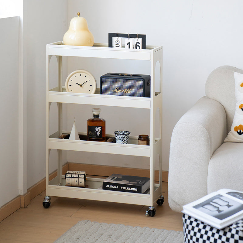 Contemporary Industrial Narrow Rectangular Iron Durable Movable Storage Shelf 4-Tier For Living Room