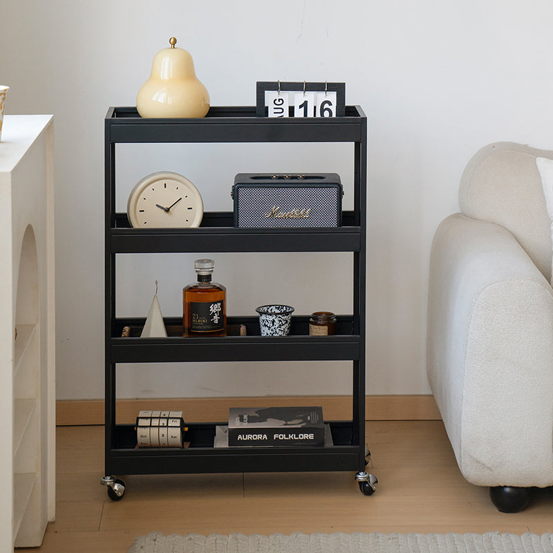 Contemporary Industrial Narrow Rectangular Iron Durable Movable Storage Shelf 4-Tier For Living Room