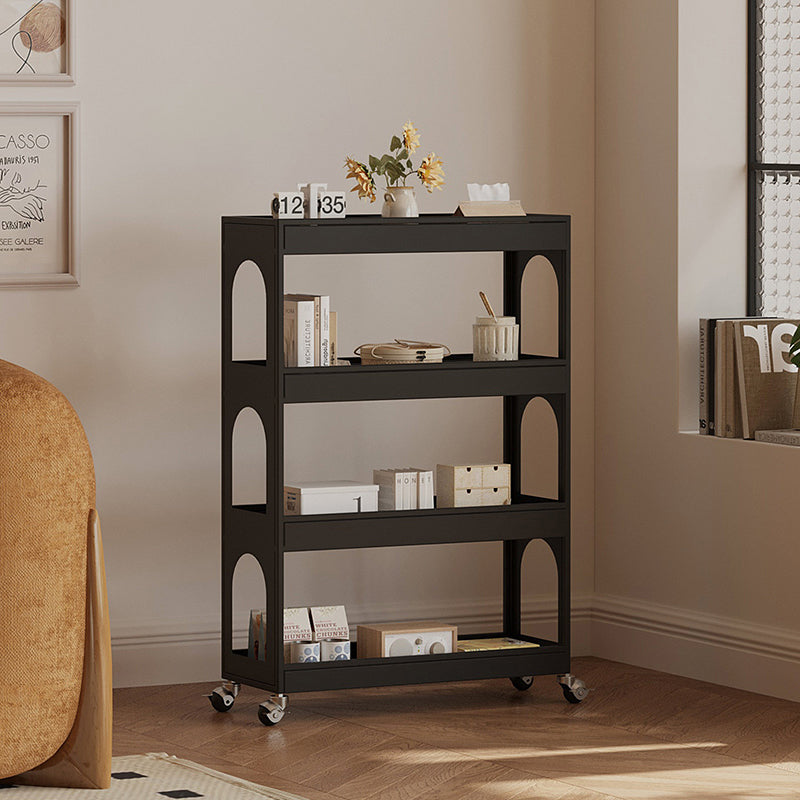 Contemporary Industrial Narrow Rectangular Iron Durable Movable Storage Shelf 4-Tier For Living Room