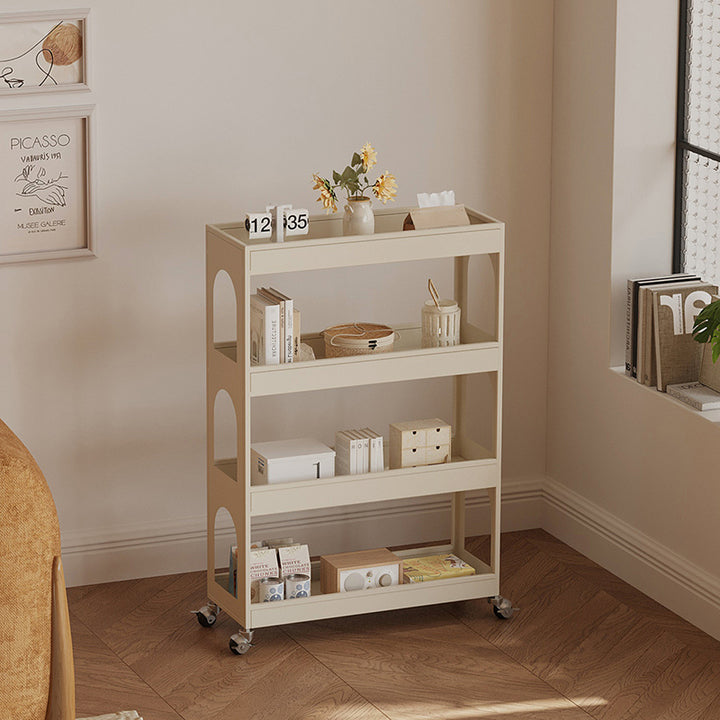 Contemporary Industrial Narrow Rectangular Iron Durable Movable Storage Shelf 4-Tier For Living Room
