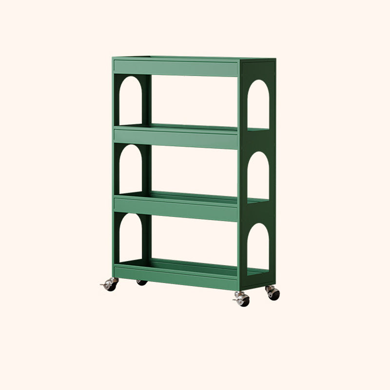 Contemporary Industrial Narrow Rectangular Iron Durable Movable Storage Shelf 4-Tier For Living Room