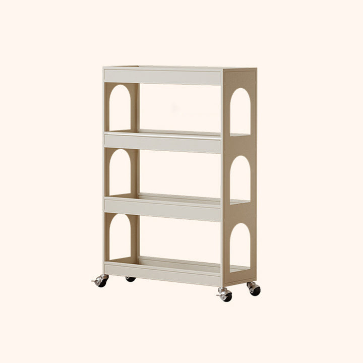Contemporary Industrial Narrow Rectangular Iron Durable Movable Storage Shelf 4-Tier For Living Room