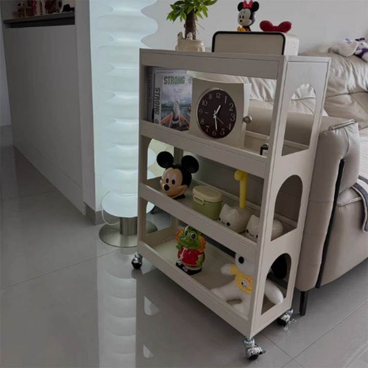 Contemporary Industrial Narrow Rectangular Iron Durable Movable Storage Shelf 4-Tier For Living Room