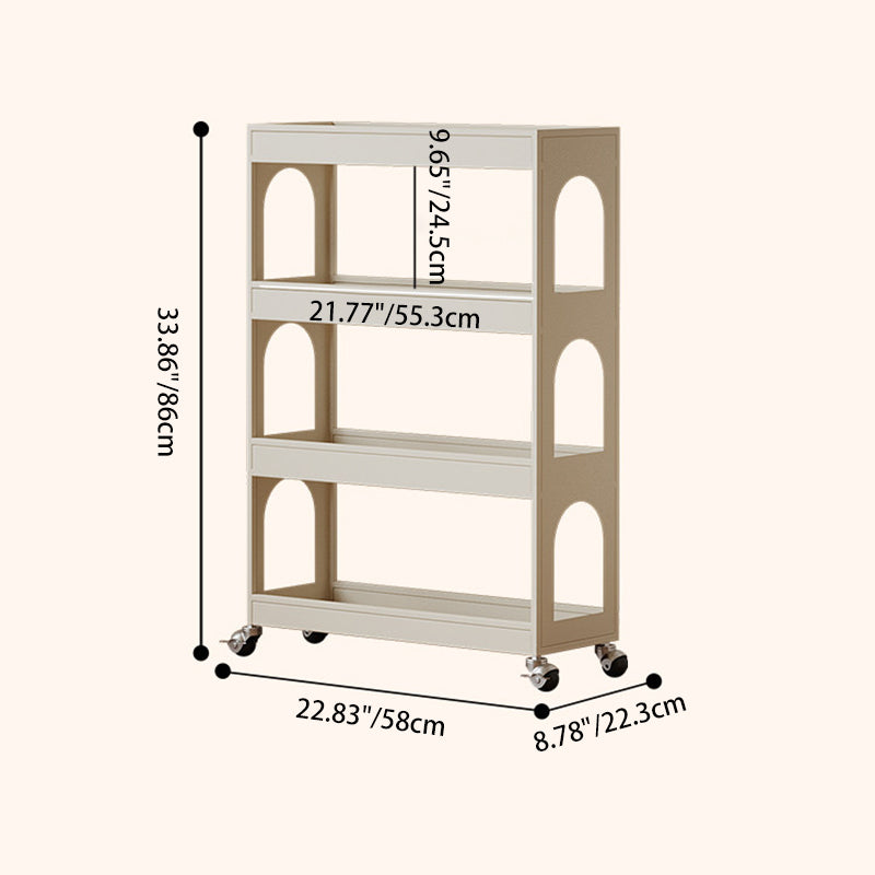 Contemporary Industrial Narrow Rectangular Iron Durable Movable Storage Shelf 4-Tier For Living Room