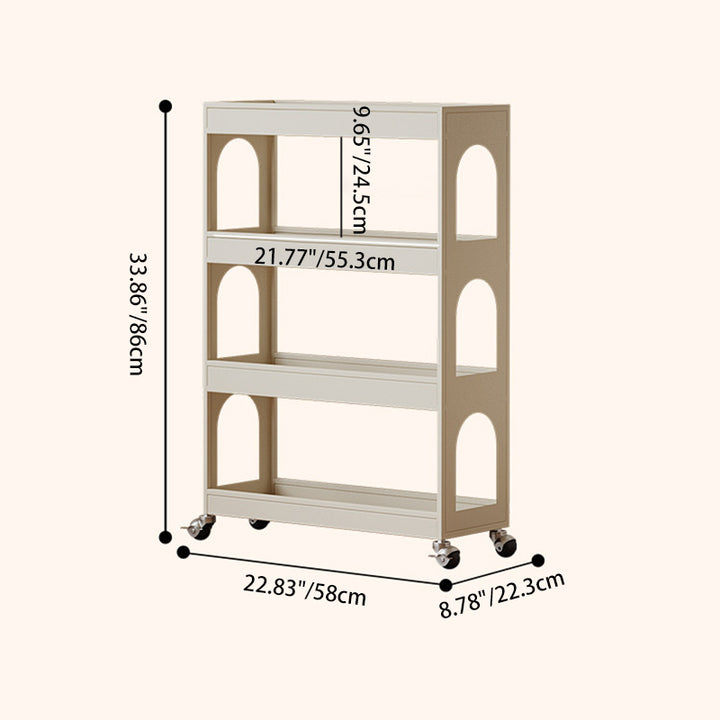 Contemporary Industrial Narrow Rectangular Iron Durable Movable Storage Shelf 4-Tier For Living Room