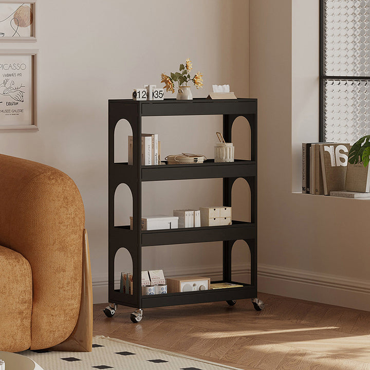 Contemporary Industrial Narrow Rectangular Iron Durable Movable Storage Shelf 4-Tier For Living Room