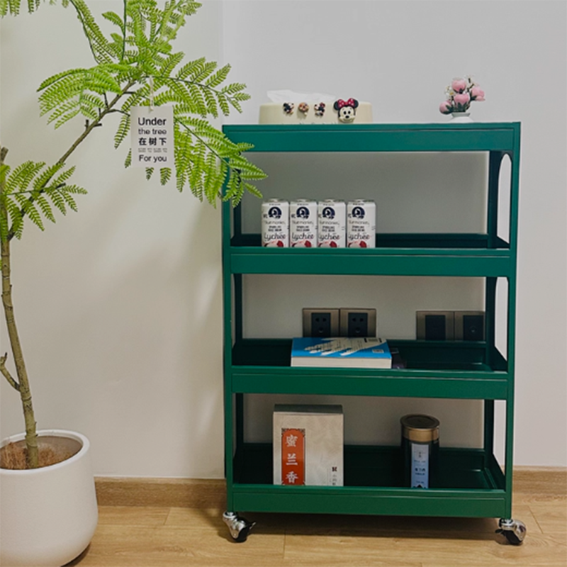 Contemporary Industrial Narrow Rectangular Iron Durable Movable Storage Shelf 4-Tier For Living Room