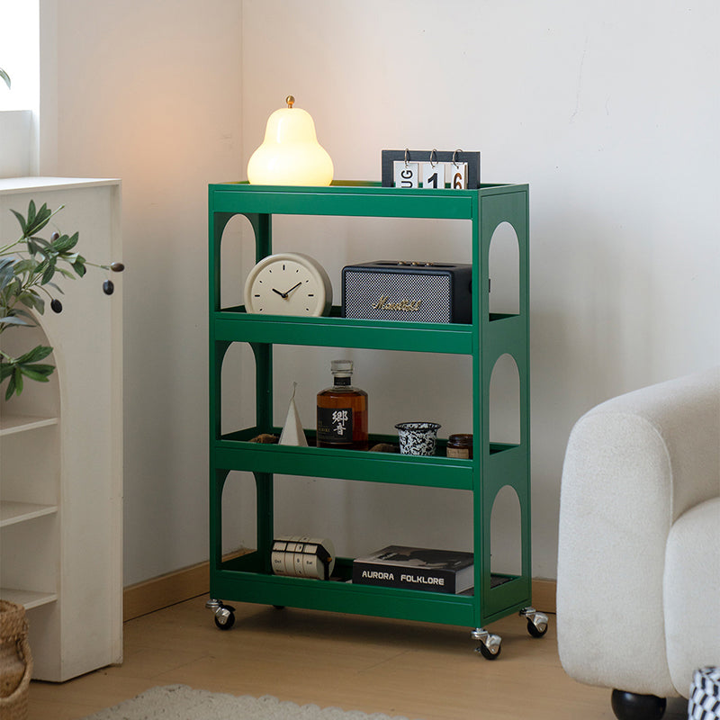 Contemporary Industrial Narrow Rectangular Iron Durable Movable Storage Shelf 4-Tier For Living Room