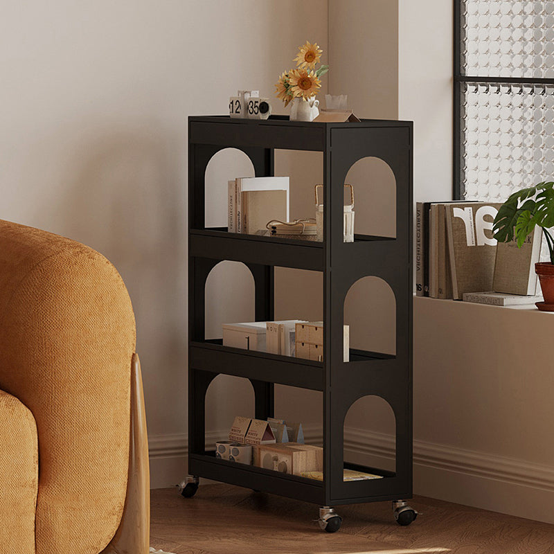 Contemporary Industrial Narrow Rectangular Iron Durable Movable Storage Shelf 4-Tier For Living Room