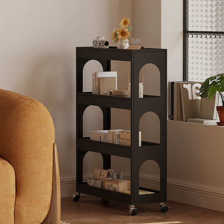 Contemporary Industrial Narrow Rectangular Iron Durable Movable Storage Shelf 4-Tier For Living Room
