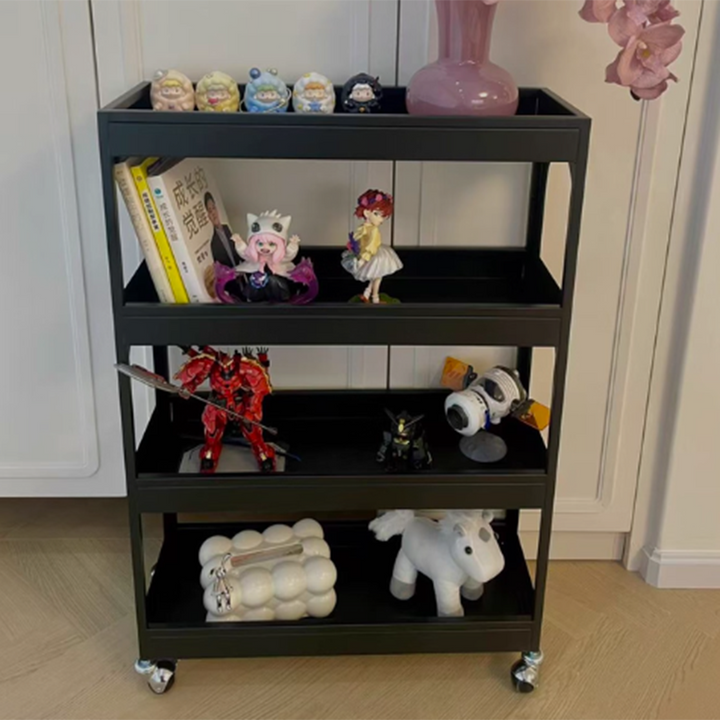 Contemporary Industrial Narrow Rectangular Iron Durable Movable Storage Shelf 4-Tier For Living Room