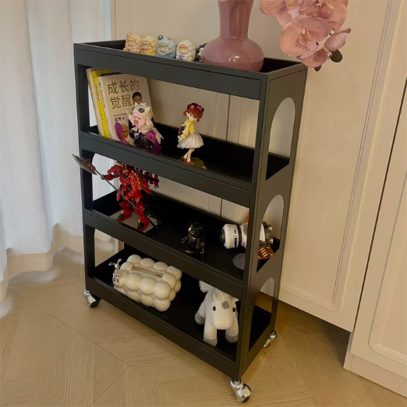 Contemporary Industrial Narrow Rectangular Iron Durable Movable Storage Shelf 4-Tier For Living Room
