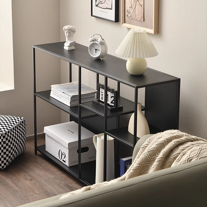 Estante de exhibición de piso de hierro rectangular industrial contemporáneo de 3 niveles para sala de estar 
