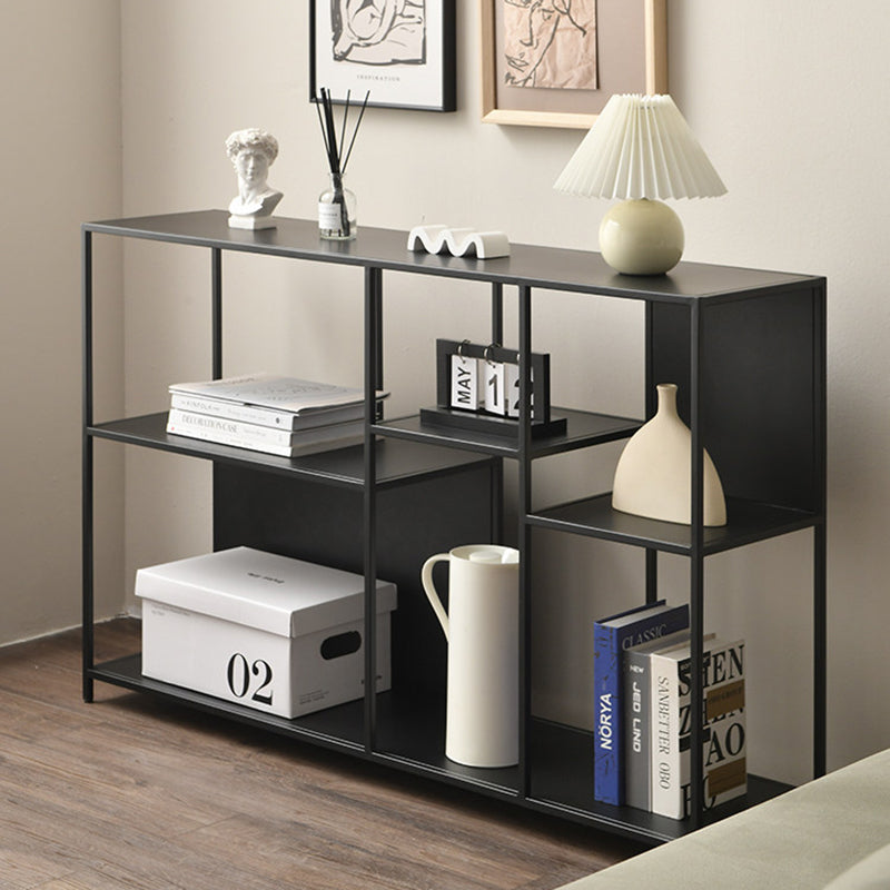 Estante de exhibición de piso de hierro rectangular industrial contemporáneo de 3 niveles para sala de estar 