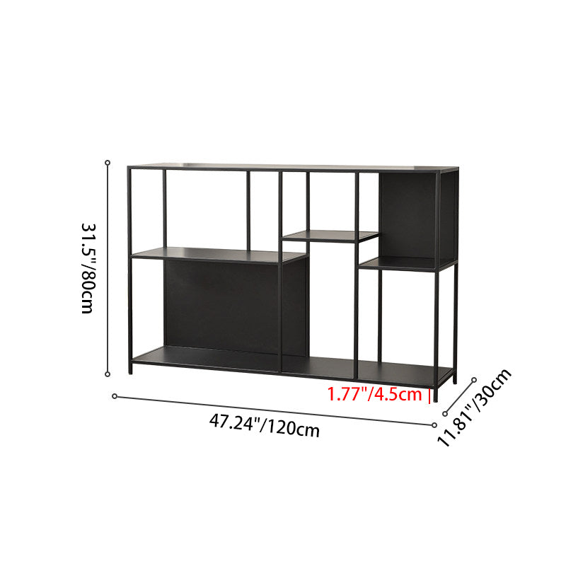 Estante de exhibición de piso de hierro rectangular industrial contemporáneo de 3 niveles para sala de estar 