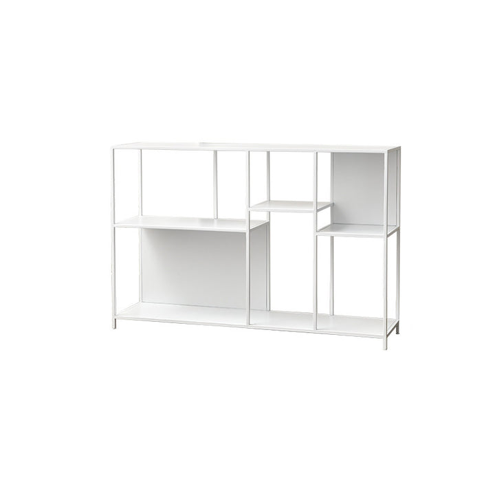 Estante de exhibición de piso de hierro rectangular industrial contemporáneo de 3 niveles para sala de estar 