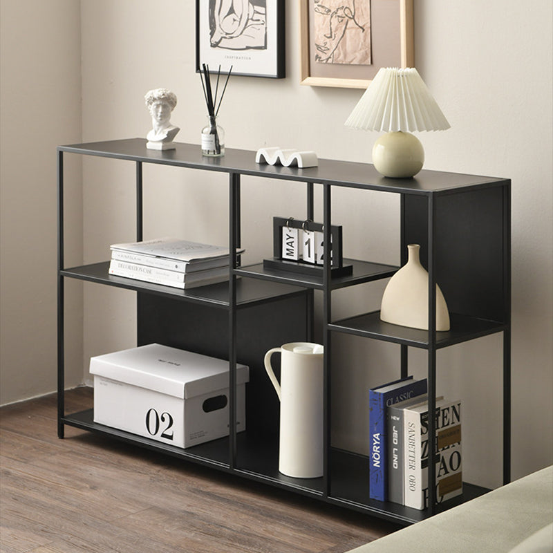 Estante de exhibición de piso de hierro rectangular industrial contemporáneo de 3 niveles para sala de estar 