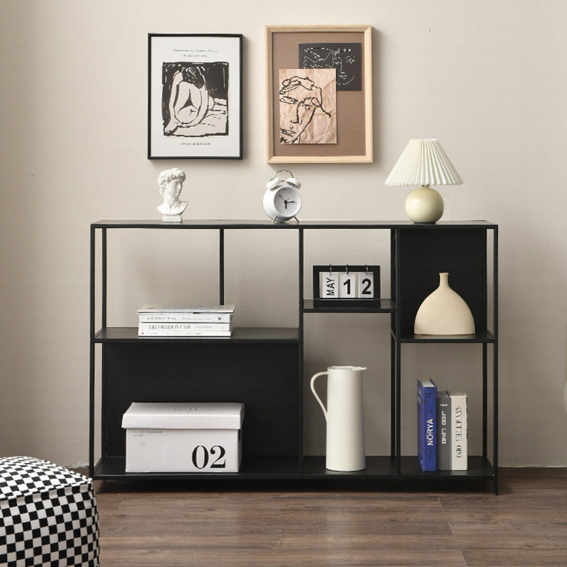 Estante de exhibición de piso de hierro rectangular industrial contemporáneo de 3 niveles para sala de estar 
