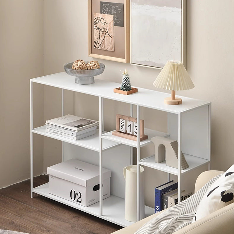 Estante de exhibición de piso de hierro rectangular industrial contemporáneo de 3 niveles para sala de estar 