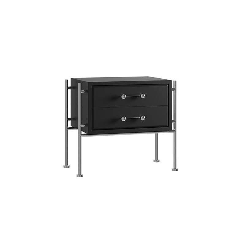 Contemporary Industrial Rectangular Plywood Stainless Steel Pine Wood Nightstand 2-Drawer For Bedroom