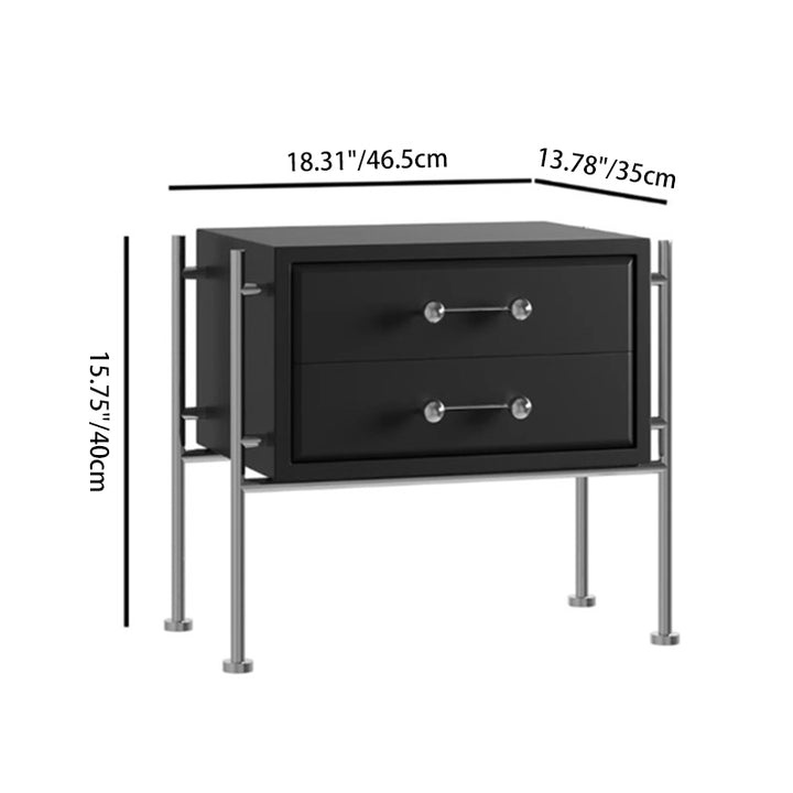Contemporary Industrial Rectangular Plywood Stainless Steel Pine Wood Nightstand 2-Drawer For Bedroom