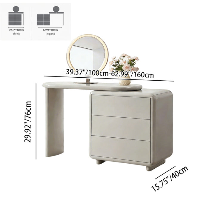 Scandinavian Extendable Makeup Vanity - High-Density MDF Solid Wood Particle Board 3-Drawer Vanity Table For Bedroom
