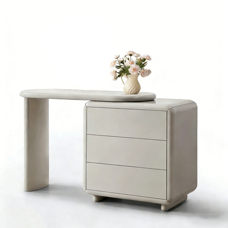 Scandinavian Extendable Makeup Vanity - High-Density MDF Solid Wood Particle Board 3-Drawer Vanity Table For Bedroom