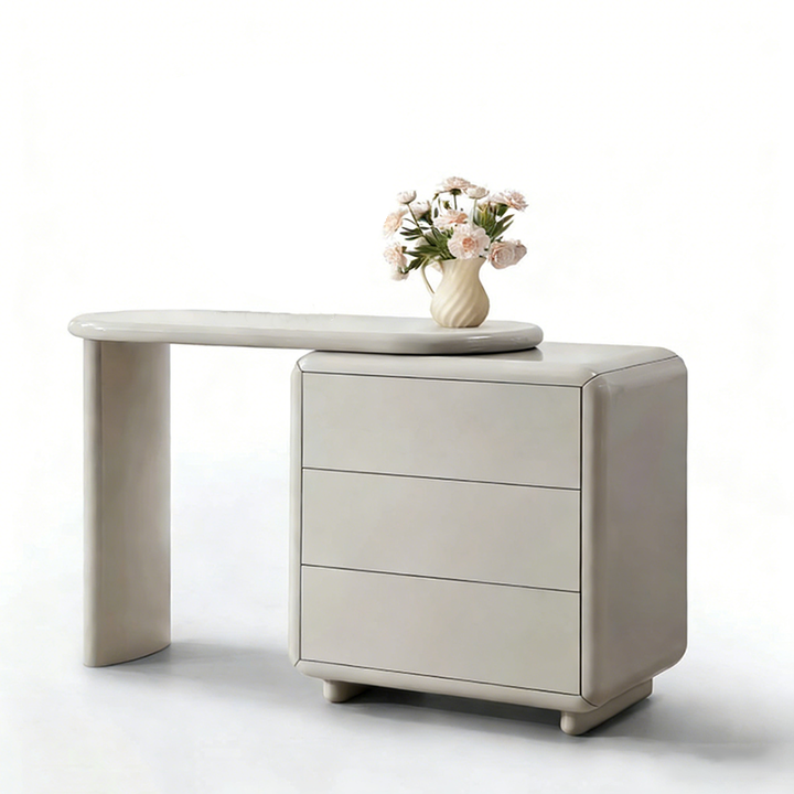 Scandinavian Extendable Makeup Vanity - High-Density MDF Solid Wood Particle Board 3-Drawer Vanity Table For Bedroom
