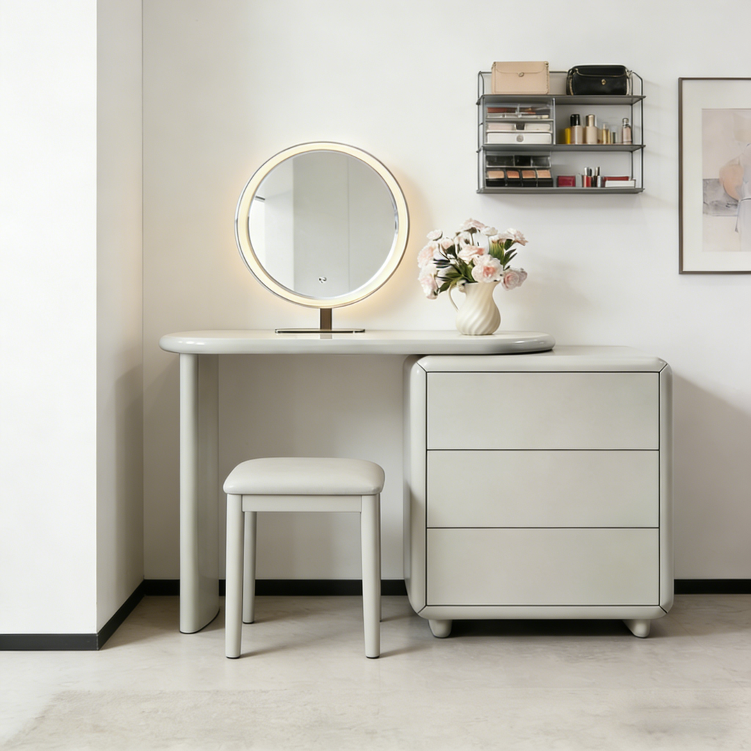Scandinavian Extendable Makeup Vanity - High-Density MDF Solid Wood Particle Board 3-Drawer Vanity Table For Bedroom