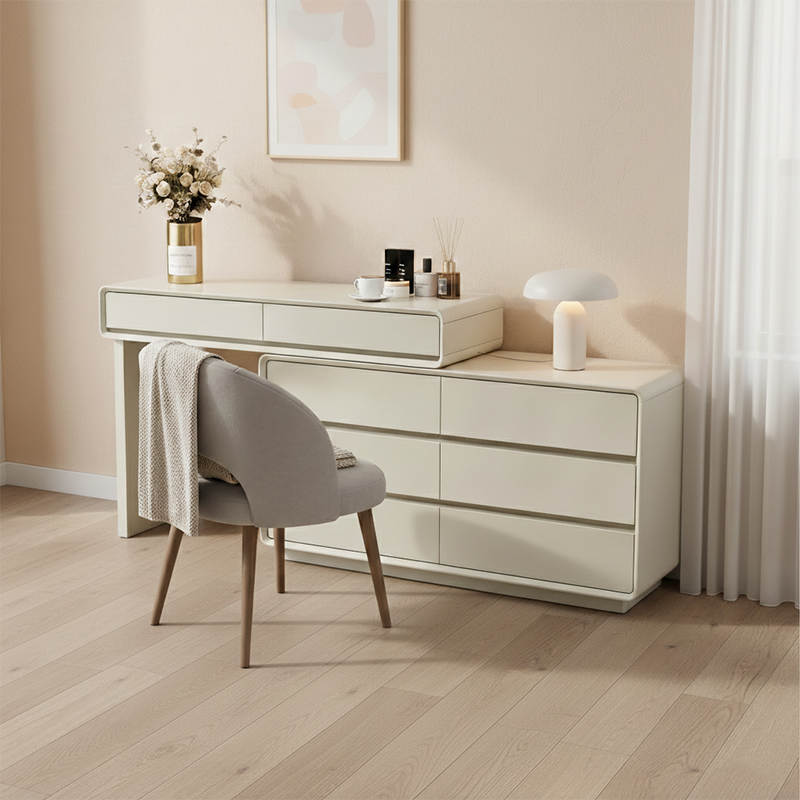 Platzsparender ausziehbarer Schminktisch - MDF-Arbeitsplatte &amp; Spanplatten-Schubladen Schminkkommode für das Schlafzimmer 