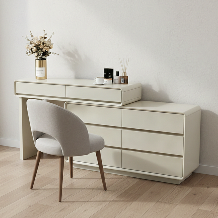 Platzsparender ausziehbarer Schminktisch - MDF-Arbeitsplatte &amp; Spanplatten-Schubladen Schminkkommode für das Schlafzimmer 