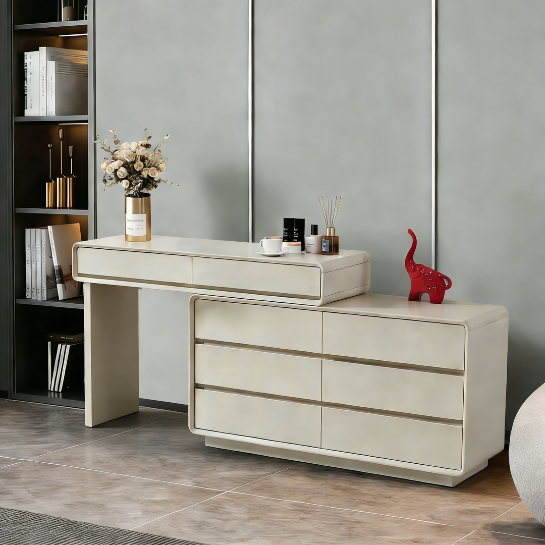 Platzsparender ausziehbarer Schminktisch - MDF-Arbeitsplatte &amp; Spanplatten-Schubladen Schminkkommode für das Schlafzimmer 