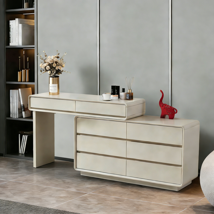 Platzsparender ausziehbarer Schminktisch - MDF-Arbeitsplatte &amp; Spanplatten-Schubladen Schminkkommode für das Schlafzimmer 