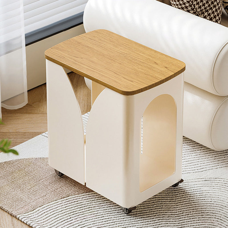 Modern Minimalist Hollowed-Out Rectangular Iron Plywood Narrow End Table 2-Tier For Living Room