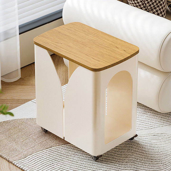 Modern Minimalist Hollowed-Out Rectangular Iron Plywood Narrow End Table 2-Tier For Living Room