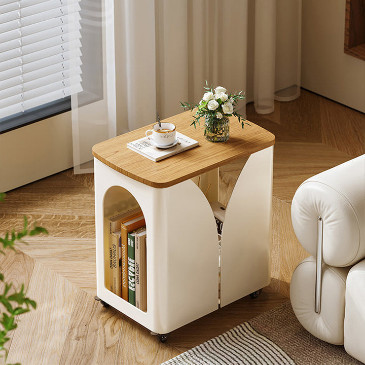 Modern Minimalist Hollowed-Out Rectangular Iron Plywood Narrow End Table 2-Tier For Living Room