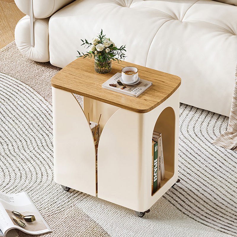Modern Minimalist Hollowed-Out Rectangular Iron Plywood Narrow End Table 2-Tier For Living Room