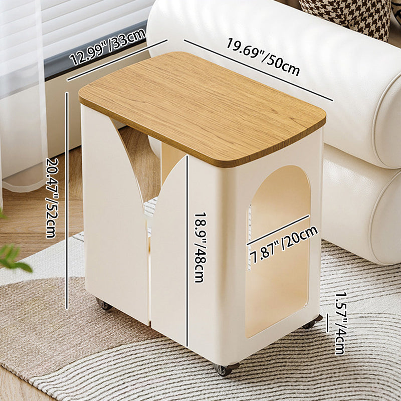Modern Minimalist Hollowed-Out Rectangular Iron Plywood Narrow End Table 2-Tier For Living Room