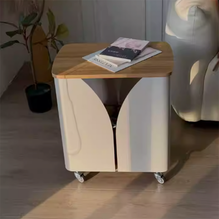Modern Minimalist Hollowed-Out Rectangular Iron Plywood Narrow End Table 2-Tier For Living Room