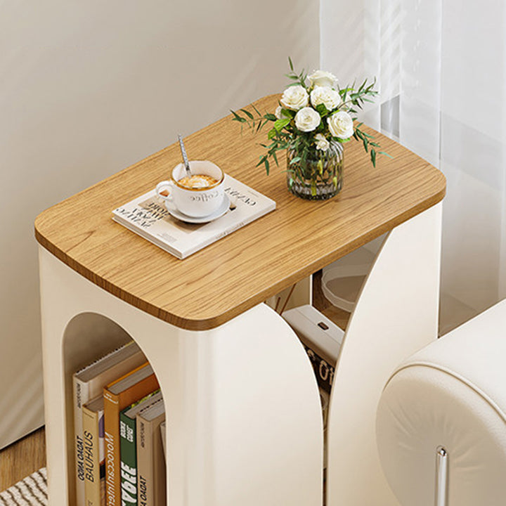 Modern Minimalist Hollowed-Out Rectangular Iron Plywood Narrow End Table 2-Tier For Living Room