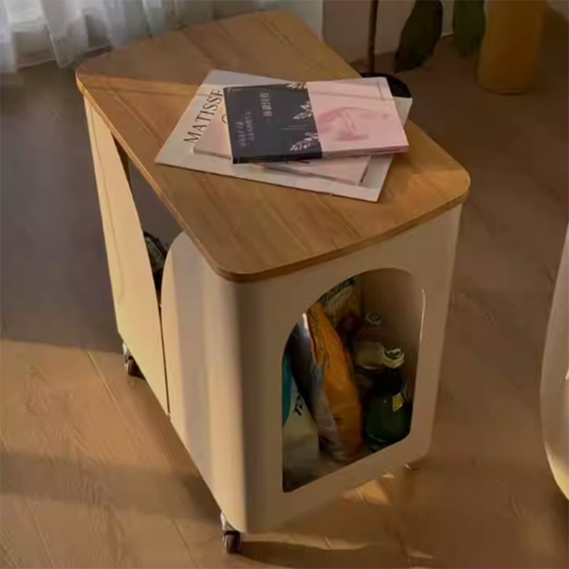 Modern Minimalist Hollowed-Out Rectangular Iron Plywood Narrow End Table 2-Tier For Living Room