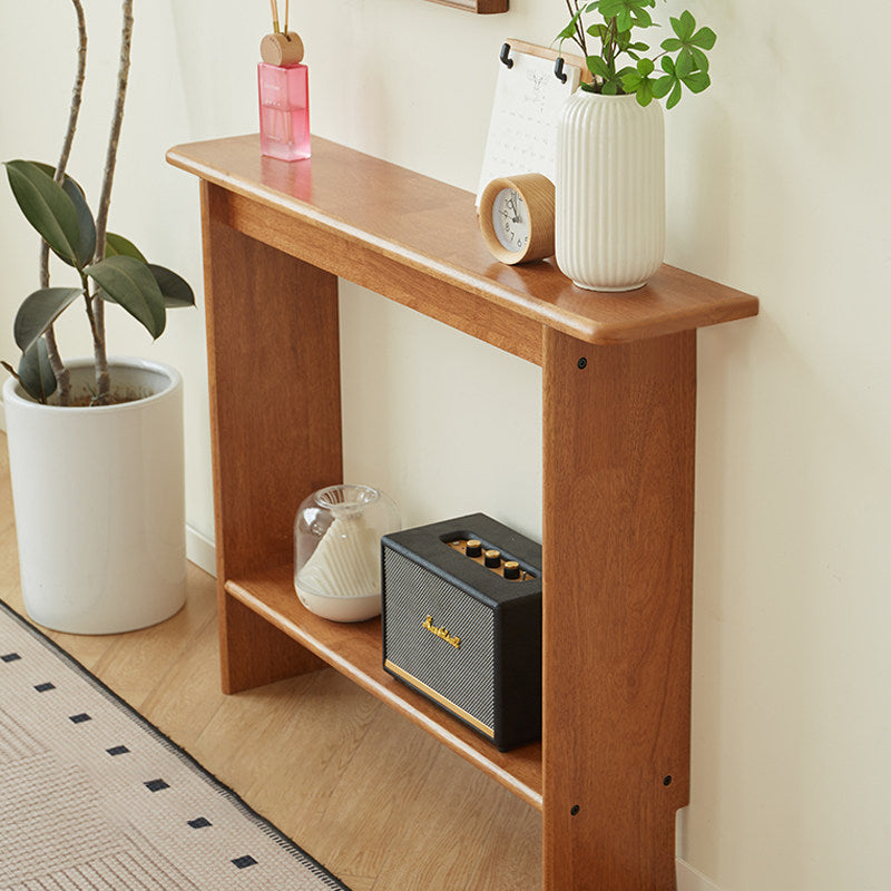 Traditional Chinese Rectangular Rubberwood Entryway Console Table 2-Layer For Hallway