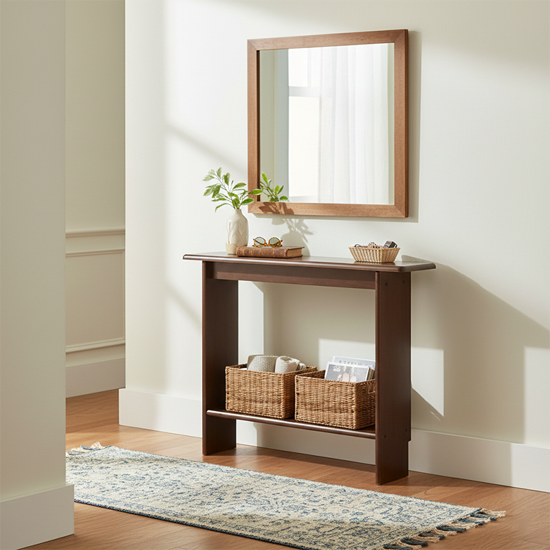 Traditional Chinese Rectangular Rubberwood Entryway Console Table 2-Layer For Hallway