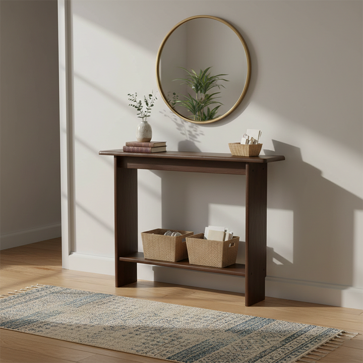 Traditional Chinese Rectangular Rubberwood Entryway Console Table 2-Layer For Hallway