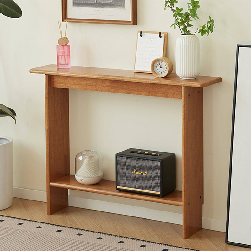 Traditional Chinese Rectangular Rubberwood Entryway Console Table 2-Layer For Hallway