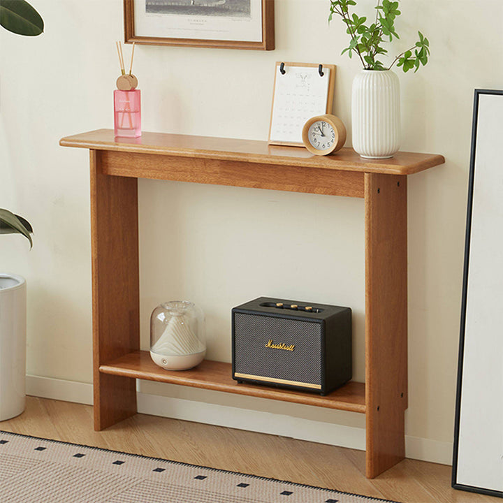 Traditional Chinese Rectangular Rubberwood Entryway Console Table 2-Layer For Hallway