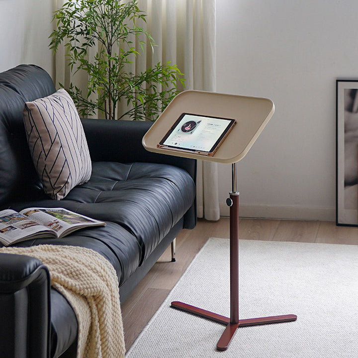 Table d'appoint relevable 1 niveau pour salon, contemporaine, industrielle, en bois massif, contreplaqué, acier inoxydable et alliage d'acier 