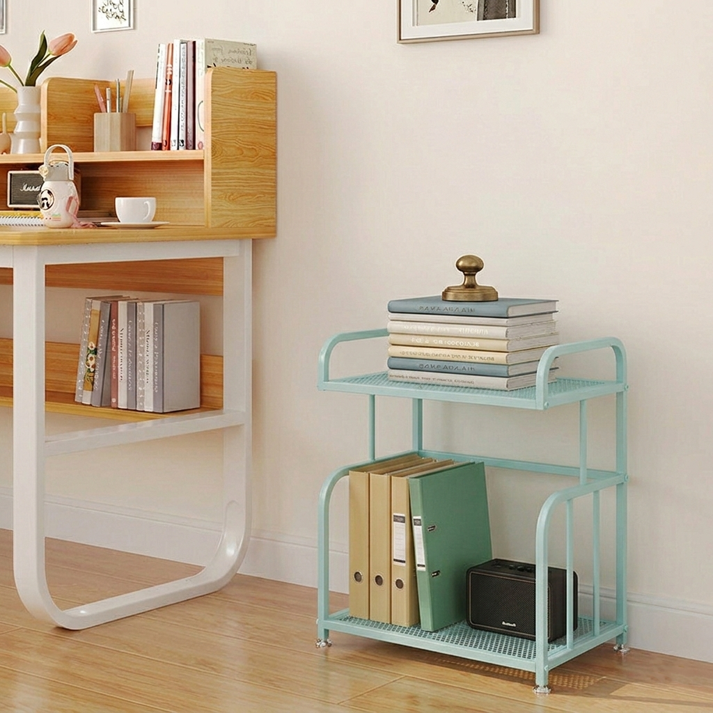 Estante de almacenamiento ligero de hierro trapezoidal minimalista moderno de 2/3 capas para oficina en casa 