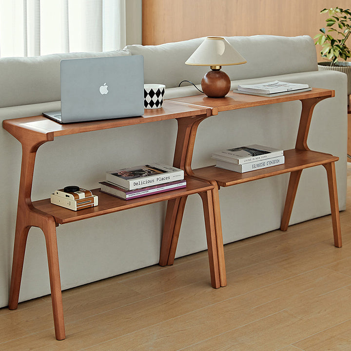 Zeitgenössischer Retro-Geweih-Form Gummibaum Buchenholz Leichtgewichtiger Beistelltisch 2-Schicht für Wohnzimmer 