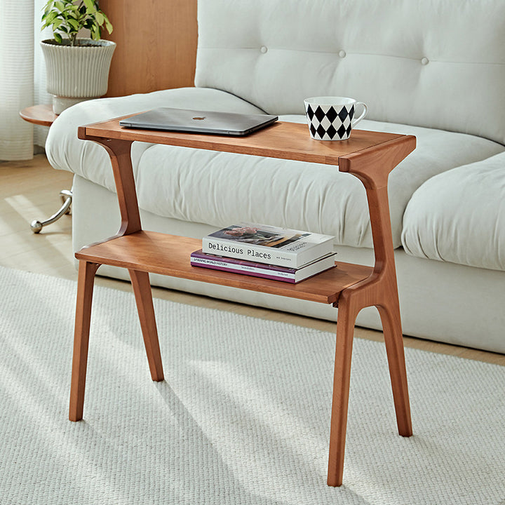 Zeitgenössischer Retro-Geweih-Form Gummibaum Buchenholz Leichtgewichtiger Beistelltisch 2-Schicht für Wohnzimmer 